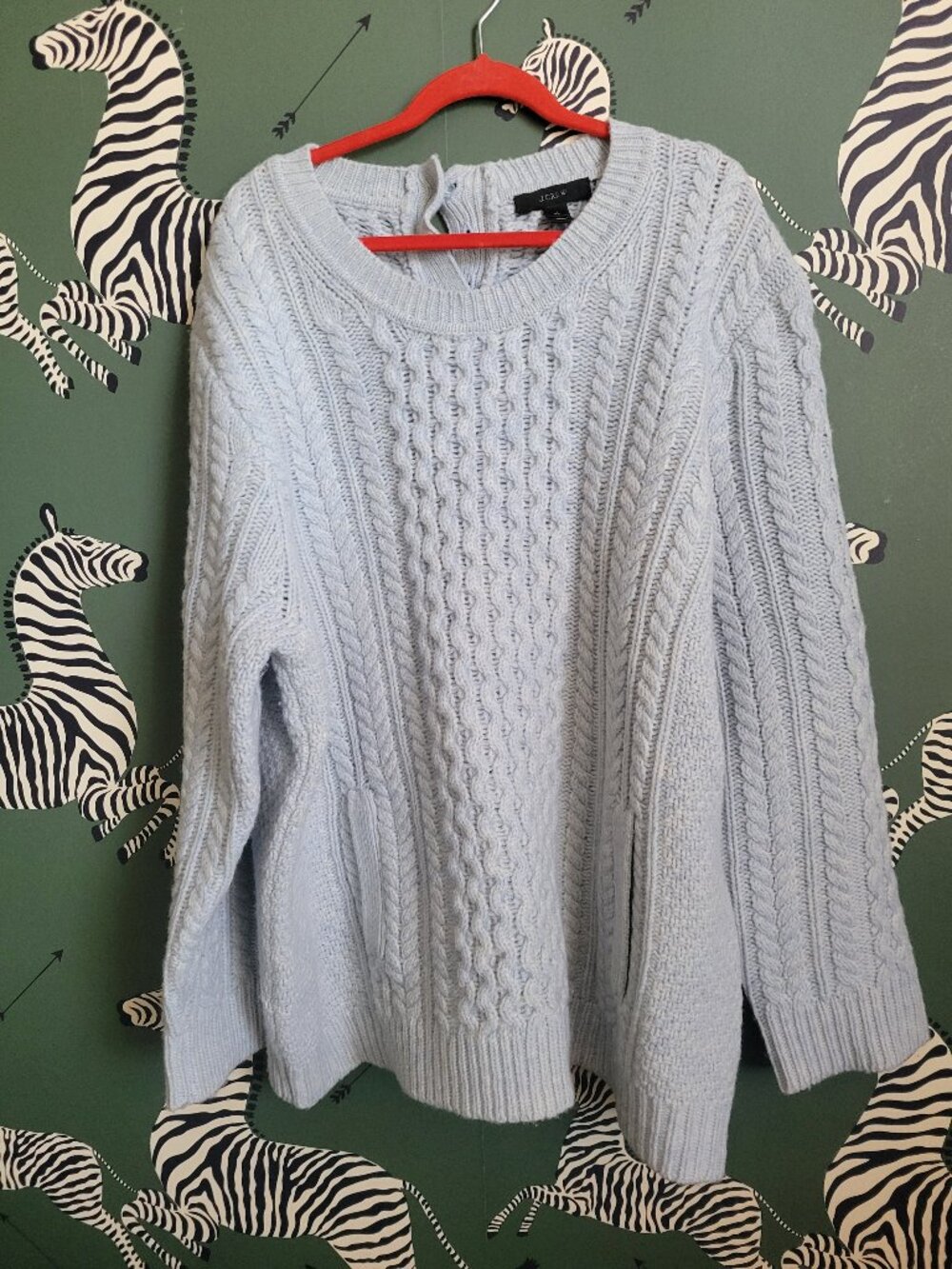 J.Crew Cable Knit Sweater Light Blue Pullover Back Button Women’s XL